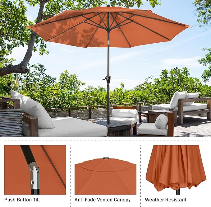 Patio Umbrella with Auto Tilt - 10ft Easy Crank Outdoor Umbrella with Vented Canopy for Deck, Balcony, Porch, Backyard, or Pool by Pure Garden (Orange)