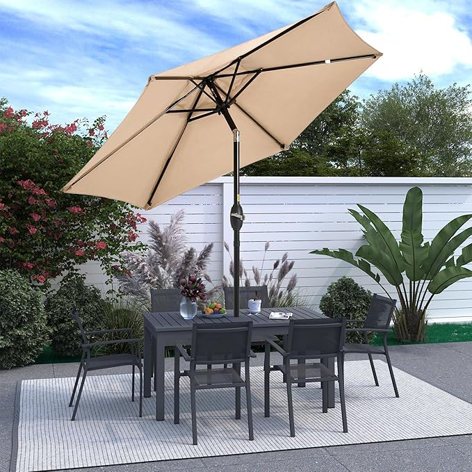 Wisteria Lane Outdoor Patio Umbrella, 7.5' Patio Umbrella, Market Umbrella, Large Outdoor Umbrella, Metal Pole Umbrella with Push Button Tilt and Crank, Polyester Canopy