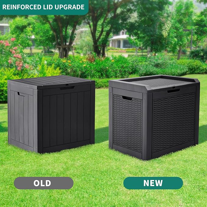 YITAHOME 32 Gallon Rattan Deck Box,Indoor Outdoor Storage Box for Patio Furniture,Pool Accessories, Cushions,Garden Tools, Sports Equipment, Waterproof Resin with Lockable Lid and Side Handles (Black)