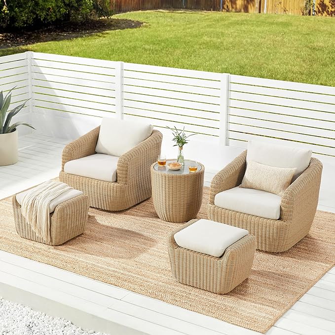 CHITA 7 Pieces Patio Wicker Furniture Set, Outdoor Rattan Bistro Set with Removable Thickened Cushions, Fully Assembled