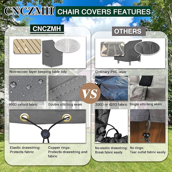 Heavy Duty Patio Chair Covers Waterproof Outdoor, 2 Pack 600D Patio Furniture Covers for Outdoor Rocking Swivel Adirondack Chairs, Lounge Deep Seat 30'' W x 37''D x 24''H/ 31''H Grey