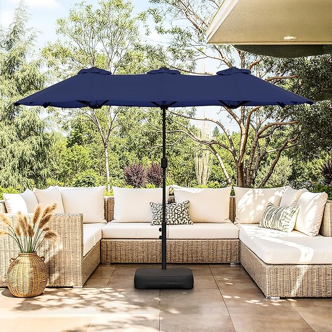 Vongrasig 13FT Large Patio Umbrellas with Base Included, Outdoor Double sided Pool Umbrellas with Crank Handle, Large Rectangle Table Umbrella for Poolside Backyard Market, Navy Blue