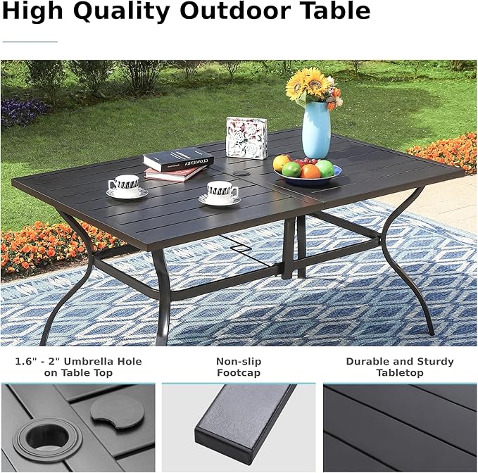 MFSTUDIO Patio Table and Chairs Set, Outdoor Dining Sets for 6 with Umbrella Hole, 7 Piece Outdoor Patio Furniture Set for Deck, Backyard, Poolside & Garden