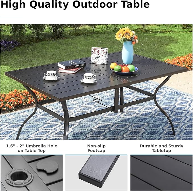 MFSTUDIO Patio Dining Set for 6, Outdoor Dining Set with 1 Bench, 2 Swivel Chairs, 2 Leg Chairs and 1 Rectangle Table