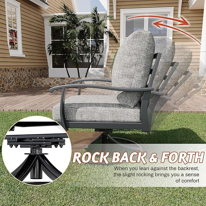 HOMREST 9 PCS Outdoor Patio Furniture Set with 2 Swivel Rocking Chairs and Metal Coffee Side Table, Patio Conversation Set with 2 Ottomans and 2 3-Seat Sofas, Loveseat for Big Garden, Deck, Poolside