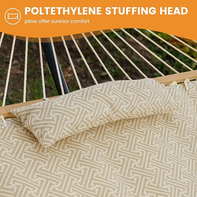 Lazy Daze Hammocks 12 FT Sunbrella Fabric Hammock not Fading with Spreader Bars and Free Pillow Fits for 2 Persons, All Weather and Fade Resistant for Patio Yard, 450 lbs Capacity, Meander Wren