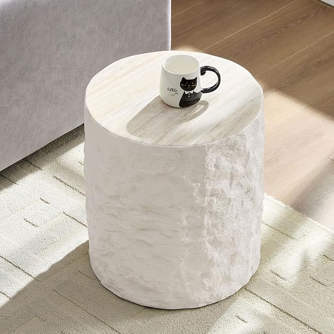 15.75 ''Round Coffee Table, Accent End Table for Living Room Office Apartment, Modern Minimalist Side Table with Faux Marble Pattern,No Need Assembly,Beige Ø15.74