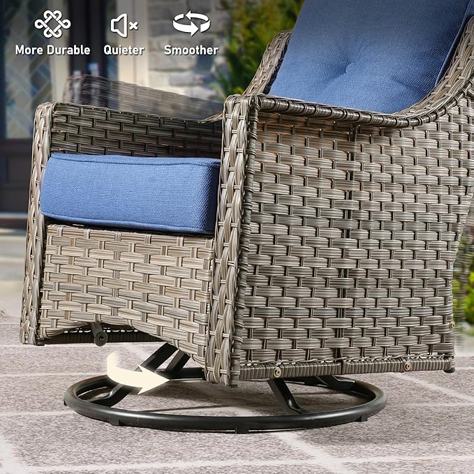 6-Piece Patio Furniture Set, Outdoor Conversation Set Sectional Sofa with Rocking Chairs and Water Resistant Cushions, Light Blue