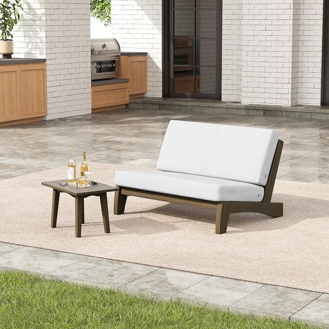 2 Pieces Patio Furniture Sets, All-Weather Outdoor Wood Bistro Set Patio Conversation Side Table Chiars and Patio Loveseat for Balcony, Backyard