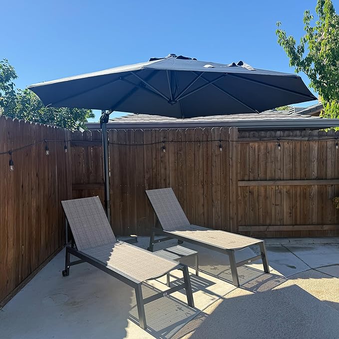 PURPLE LEAF 10 Feet Patio Umbrella with Base and Cover Round Outdoor Cantilever Umbrella Aluminum Offset Umbrella with 360-degree Rotation for Garden Deck Pool Patio Grey