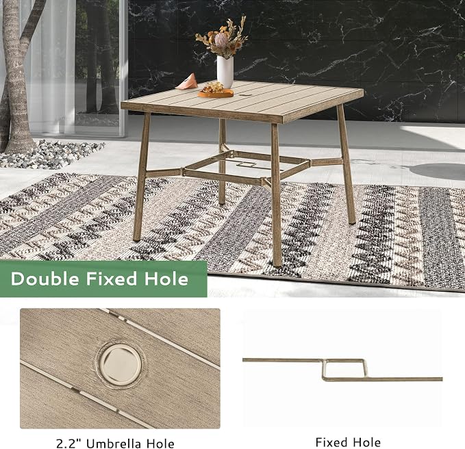 5-Piece Outdoor Dining Set for 4, Aluminum Patio Dining Set with Cushions, 4 Dining Chairs with Rope Backrest, Square Table with Umbrella Hole, Patio Dining Set for Lawn Porch Backyard, Grey