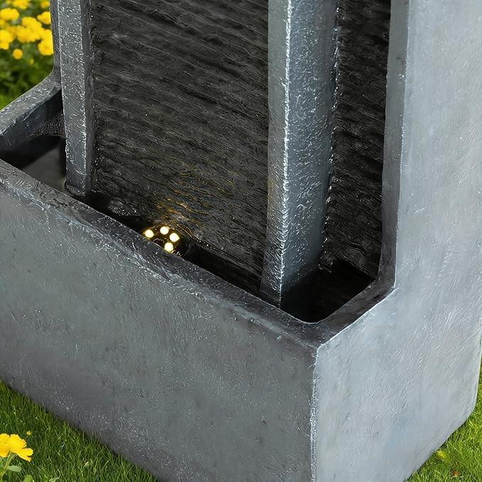 Outdoor Water Fountain, 40 Inch Modern Floor Standing Cascading Waterfall with Contemporary Curves, Freestanding Relaxing Water Fountain Outdoor Suitable for Porch, Office, Home Garden, Patio
