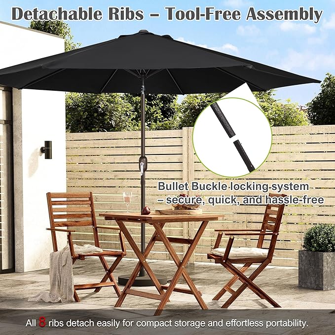 Blissun 10FT Outdoor Patio Umbrella, Outdoor Table Umbrella, Yard Umbrella, Market Umbrella with 8 Sturdy Ribs, Push Button Tilt and Crank