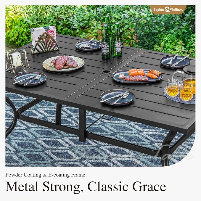 Sophia & William Patio Dining Set, Steel, Black | Umbrella Hole, Swivel Chairs, E-Coated, Cushions Included, For Patio, Garden and Yard