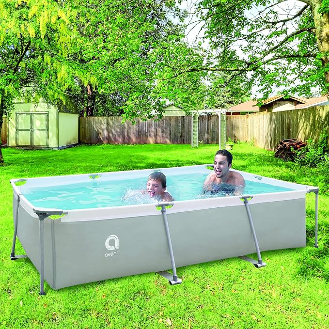 Rectangular Above Ground Swimming Pool, Steel Frame, Durable and Fast Setup, for Backyard and Courtyard, Gray, 10ft x 6.8ft x 25.6in