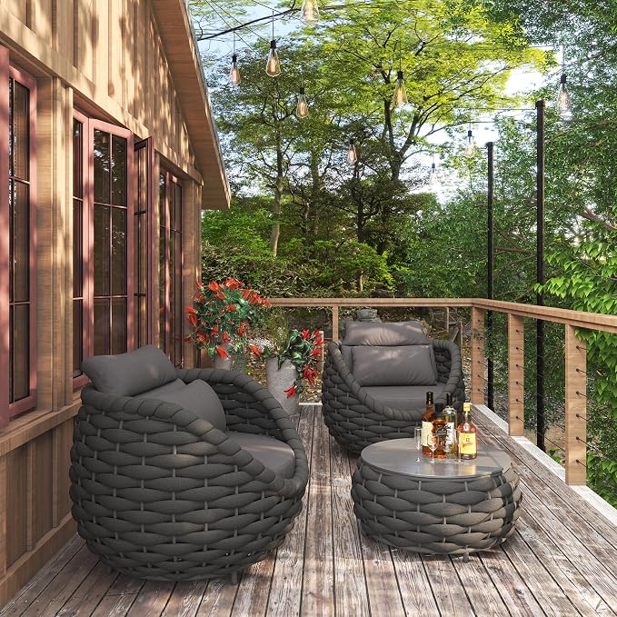 Conversation Set Aluminum Outdoor & Indoor Sofa Modern Patio Furniture Set with Soft Cushion and Coffee Table for Balcony Garden (Black)