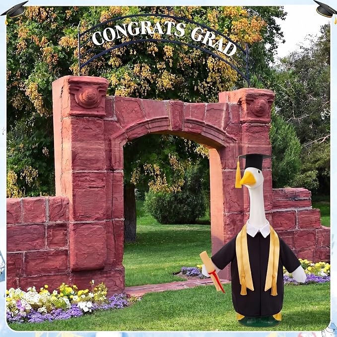 Graduation Porch Goose Outfit Goose Dress Clothes with Grad Sash, Cap and Gown Costume for 23" Gooses Statue Decoration Patio Yard Garden Lawn Outdoor Decors