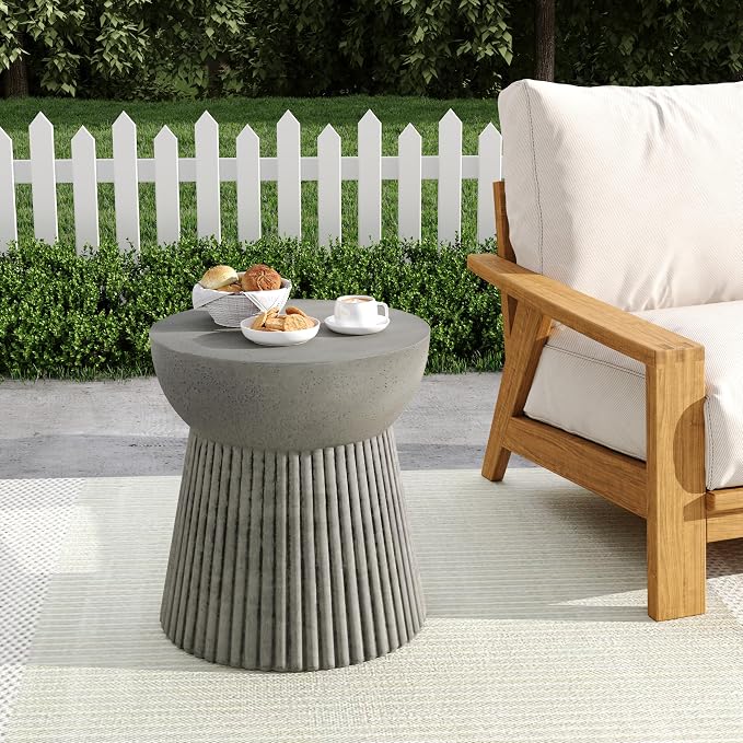 Christopher Knight Home Jaym 16.75" H Indoor Outdoor Accent Side Table, Patio Decorative End Table, Hourglass-Shaped Lightweight Concrete Garden Stool for Patio Balcony & Garden Decor, Light Gray