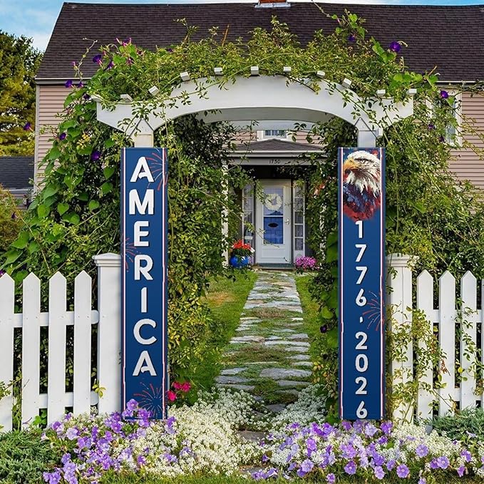 250 Anniversary Banner Door Sign 2 Pack America 1776-2026 Patriotic Hanging Banners Porch Signs Party Supplies for Room House Welcome Photo Backdrop