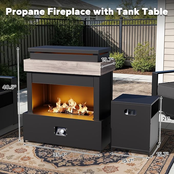 Outdoor Aluminum Furniture Set, 4-Piece Patio Conversation Set, 2 Chairs, 1 Sofa and 1 Fireplace, All-Weather Metal Frame, 6" Thick Removable Cushions, Deep Setting for Garden, Poolside and Porch