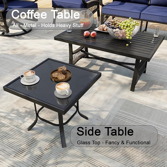 8 Pieces Modern Patio Furniture Set, All Weather Metal Outdoor Conversation Sets with 5.1" Extra Thick Cushion for Backyard Garden Deck Porch Poolside, Blue