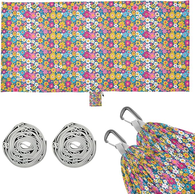 Camping Hammock Outdoor Hammocks for Outside Bright Retro Groovy Floral Beach Trees Portable Lightweight with Pockets Tree Straps Indoor