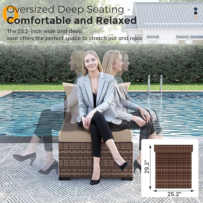 UDPATIO Furniture Set, 7 Piece Sectional Sofas with Wicker Coffee Table, Conversation for Garden, Backyard, Khaki