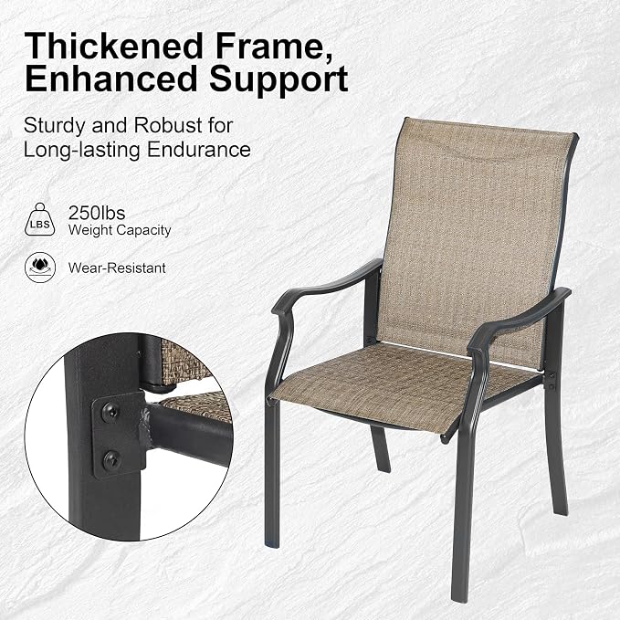 Patio Dining Set, Outdoor Furniture Set Include, 59" Cast Aluminum Table, 4 Textilene Chairs, Patio Table with 2.56" Umbrella Hole