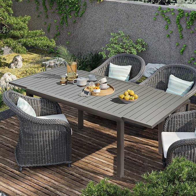 Domi Expandable Outdoor Dining Table for 6-8, Aluminum Patio Dining Table 59'' -89'', Rectangular Extendable Dining Table for Garden, Backyard, Porch
