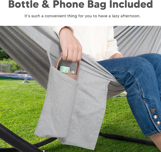 SUNCREAT Portable Large Hammock with Stand, Two Person Hammock with Stand Included, Patent Pending, Light Gray
