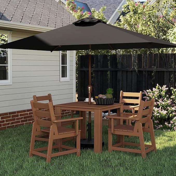 BRIOPAWS 6.5X10 FT Rectangular Patio Umbrella with Base Included | Rectangle Outdoor Umbrellas | 6 Sturdy Steel Ribs | Push Button Tilt & Crank | Heavy Duty for Garden Lawn Deck Backyard Pool |