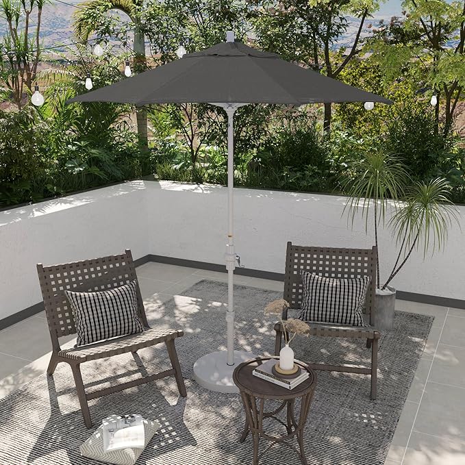 California Umbrella 7.5' Rd. Aluminum Patio Umbrella, Crank Lift, Collar Tilt, White
