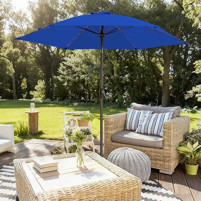 7.5FT Large Outdoor Patio Umbrella with Crank & Tilt - Durable Market Umbrella for Outdoor Patio with 6 Fiberglass Ribs for Poolside,Deck,Yard,Garden