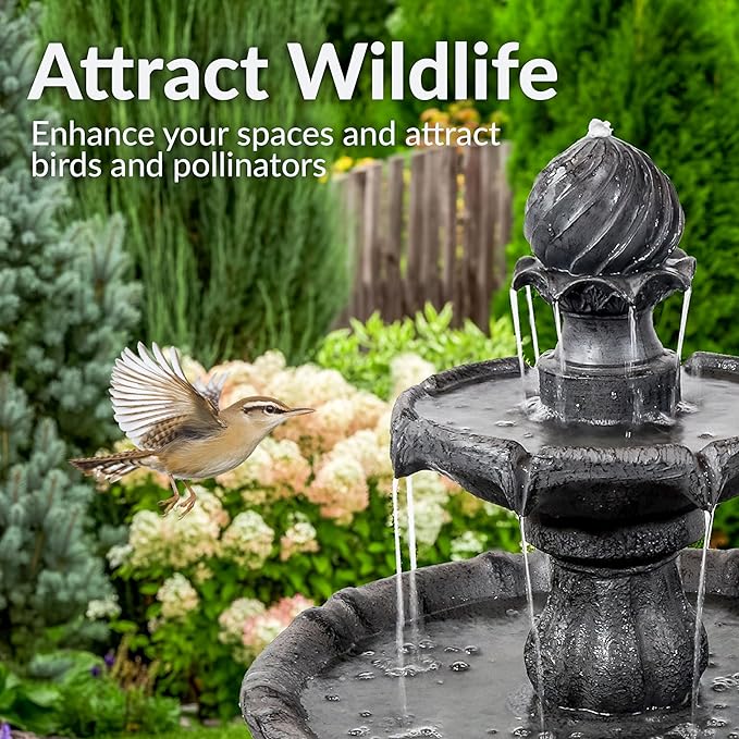 Sunnydaze 35" Solar 2-Tier Outdoor Water Fountain - Garden Water Feature with Battery Backup and Pump - Black