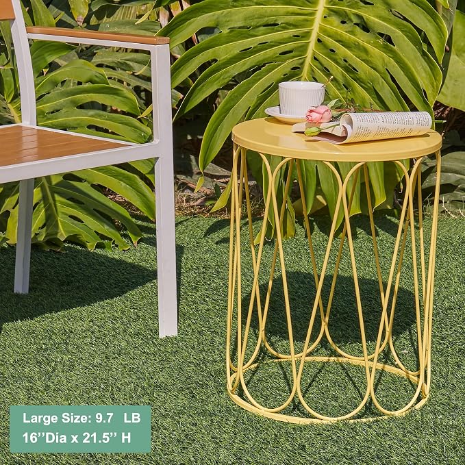 Y&M Set of 3 Stacking Coffee Table for Living Room, Patio Side Table,Indoor End Tables for Bedroom, Outdoor Decorative Garden Stool with Heavy Duty Metal Frame Modern Industrial Decor - Yellow