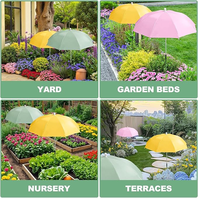 3 PCS Plant Umbrella Shade Cover for Outdoor Plants, 23.6 Inch Tall 40" Canopy Adjustable Height Sun Protection for Potted Plants, Garden Beds & Patio Flowers, UV Resistant & Easy Setup