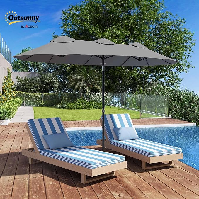 Outsunny Double Sided Patio Umbrella, 9.5' Large Outdoor Market Umbrella with Tilt and Crank, 3 Air Vents and 12 Ribs, for Garden, Deck, Pool
