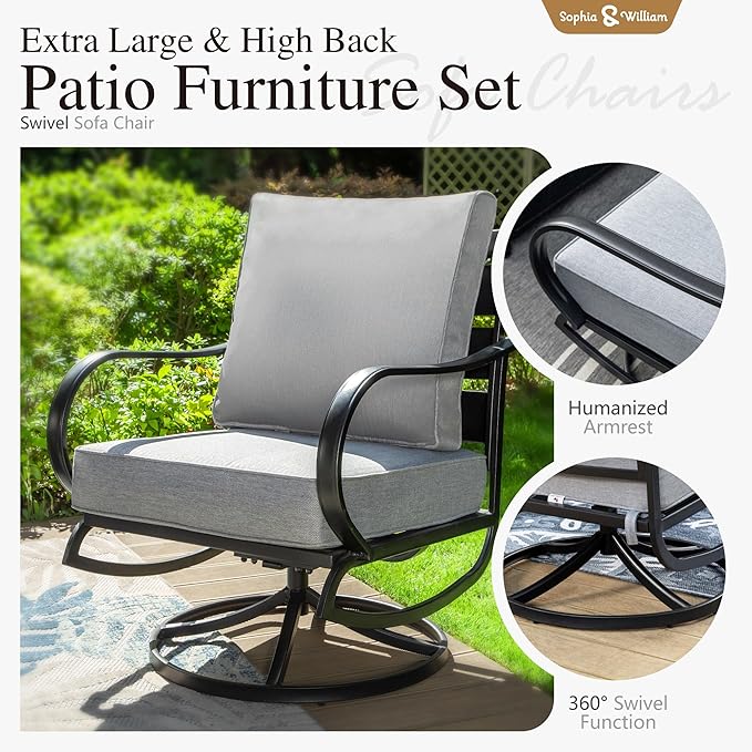 Sophia & William Patio Furniture Sets for 7 with Fire Pit Table 45", Outdoor Patio Furniture Set 8 Pcs, Convesation Set with 4 x High Heavy Sofa Chairs, 1x3-Seat Sofa, for Porch Poolside Blue
