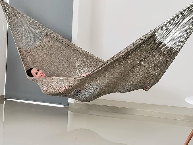 Traditional Mayan Hammock - Hammock Made with Thick Cotton Thread (Gray, Large)