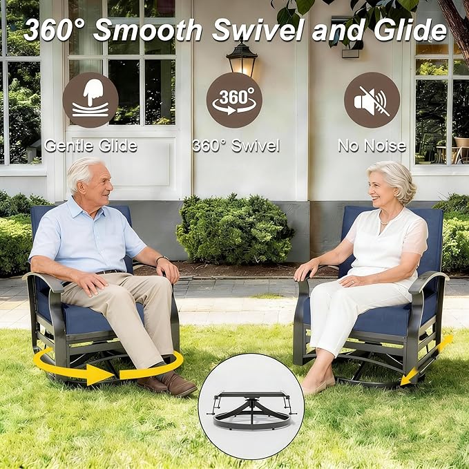 Gotland 5 Piece Patio Set, Aluminum Outdoor Swivel Chairs Set with 48’’ Round Fire Pit 5.1’’ High-Resilience Seat Cushions 29.5" Deep Seating, Metal Patio Furniture Set Patio Conversation Sets, Grey