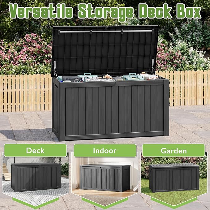 Bifanuo Outdoor Storage Deck Box, Dark Gray, Waterproof, Large Capacity, Versatile for Deck, Garden, and Indoor Use