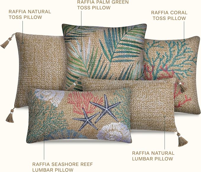 Honeycomb Outdoor Square Toss Pillows for Patio Furniture, 17 x 17, 2-Pack | Raffia Palm Green Throw Pillows, Water & Fade Resistant for Patio Furniture Set, 2-Pack