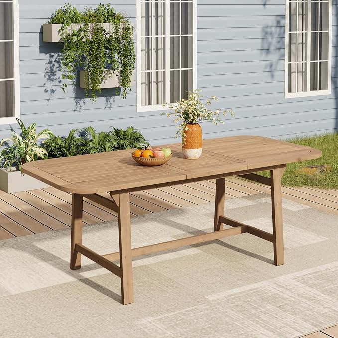 Christopher Knight Home Hawes Acacia Wood Extendable Dining Room Table for 4-6, Wooden Rectangular Extendable Dining Table, Solid Wood Farmhouse Outdoor Kitchen Table, Light Teak