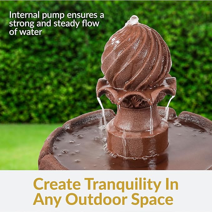 Sunnydaze 35" Solar 2-Tier Outdoor Water Fountain - Garden Water Feature with Battery Backup and Pump - Rust
