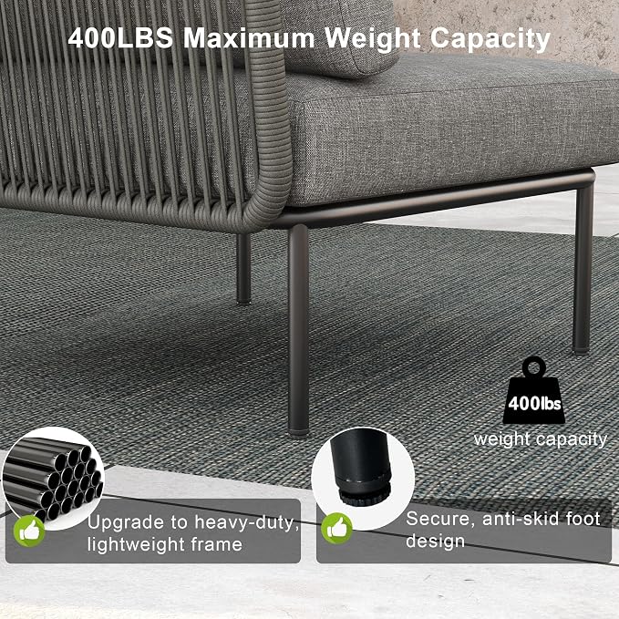 LayinSun 9 Pieces Aluminum Patio Furniture Set, Modern Modular Sectional Sofa with Coffee Table and Upgrade Thickness Cushion