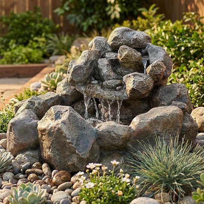 Sunnydaze Rocky Ravine Electric Water Fountain - 18-Inch Outdoor Water Feature with Submersible Pump - for Garden, Patio, Deck