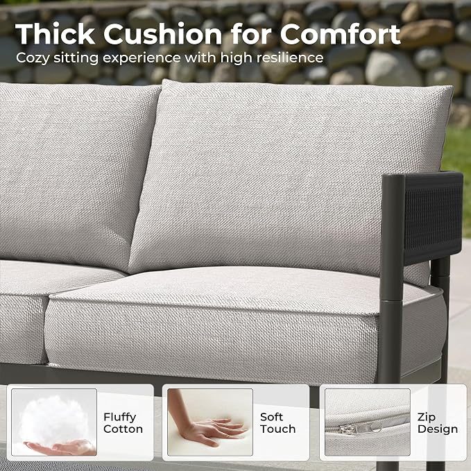 Gand Patio Outdoor Loveseat,Wicker Conversation Set with Thick Cushion for Porch, Garden, Yard
