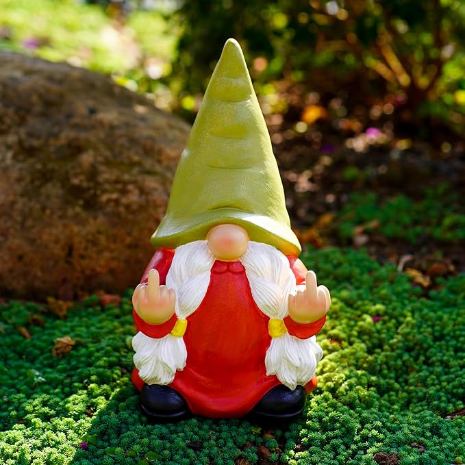 Middle Finger Gnome Statue 12.4in Female, Large Naughty Garden Gnome Statue Decoration and Lawn Ornament - Funny Garden Gnomes for Outdoor or Home Decor