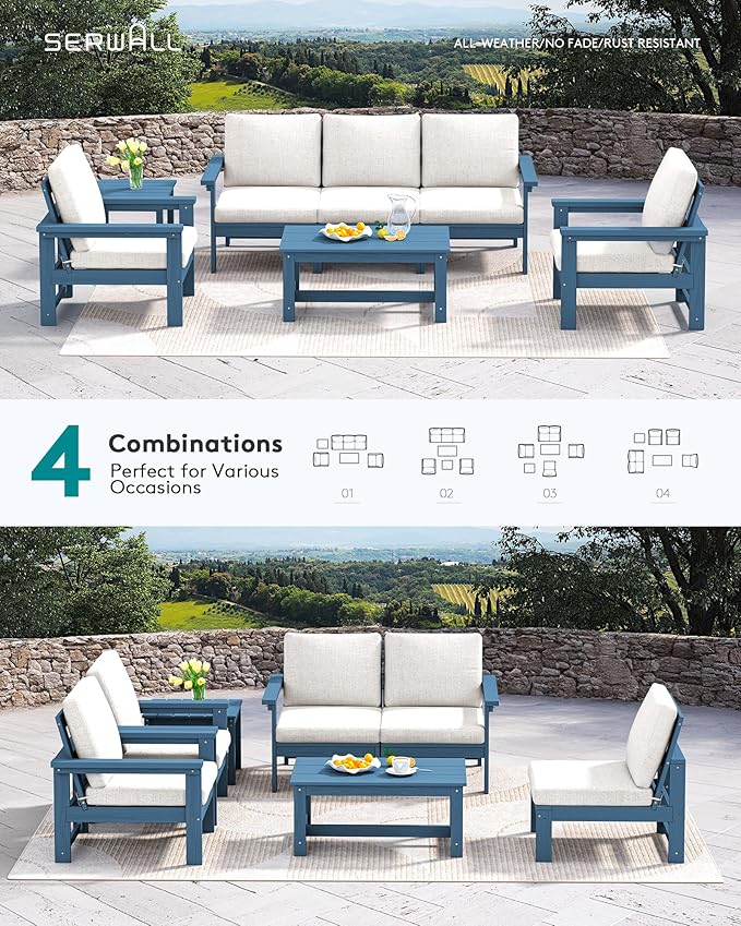 SERWALL HDPE Outdoor Patio Furniture Set | with Coffee Table & Side Table