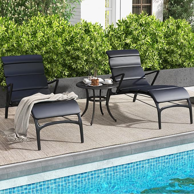 Tangkula 24 Inch Patio Side Table, Cast Aluminum End Table with Adjustable Footpads, Outdoor Small Coffee Table, Round Metal Patio Table for Poolside, Backyard, Balcony (1, Black)